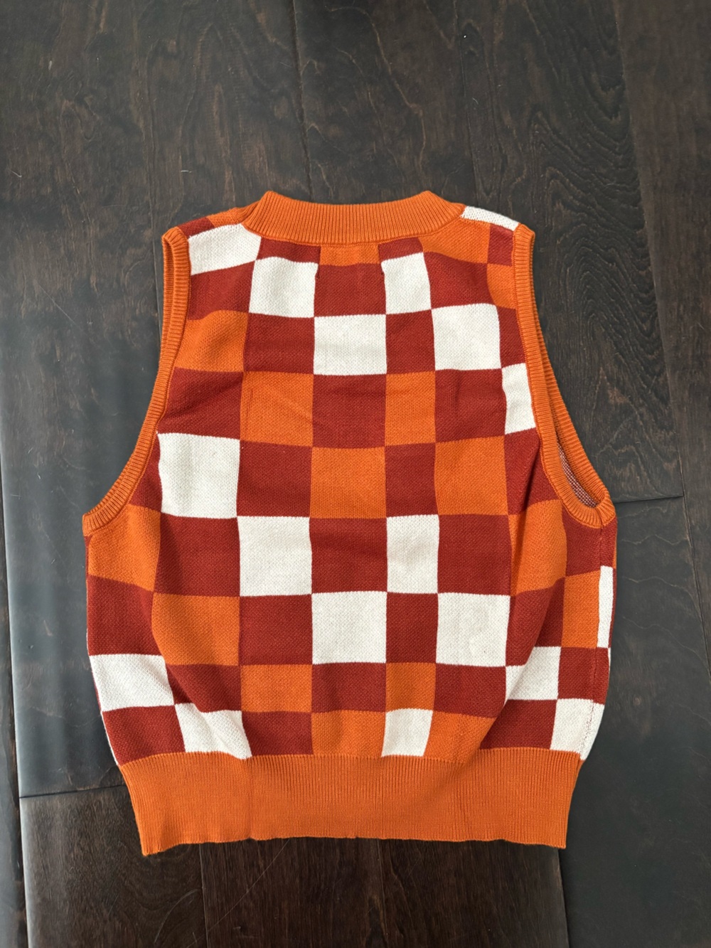 Cider Orange, Rust & White Checkerboard Crewneck Sweater Vest - Picture 3 of 3